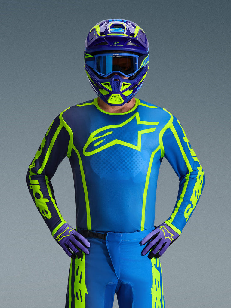 Alpinestars 2026 Fluid Apex Jersey - Blue/Fluro Yellow - View 3 | Everest Motorcycles