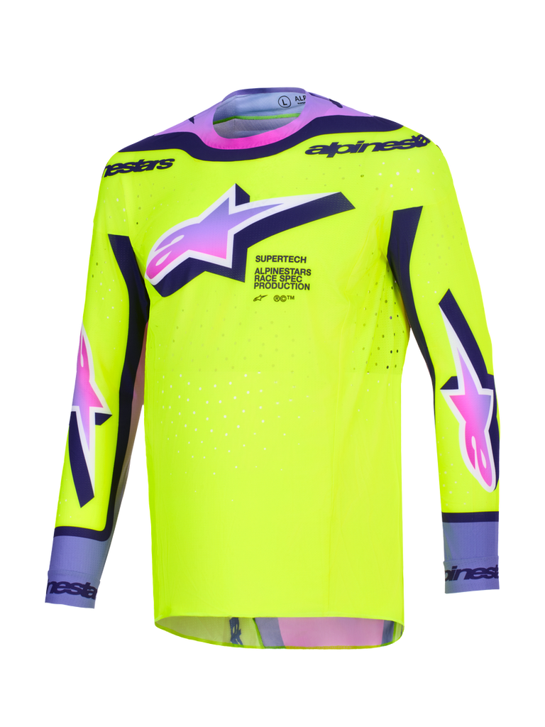 Alpinestars 2026 Supertech Vista Jersey - Yellow/Purple/Black - View 1 | Everest Motorcycles