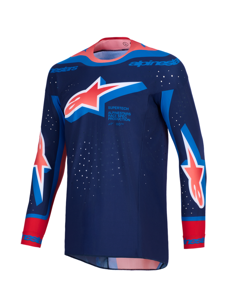 Alpinestars 2026 Supertech Vista Jersey - Dark Navy/Hot Coral/Cobalt - View 1 | Everest Motorcycles