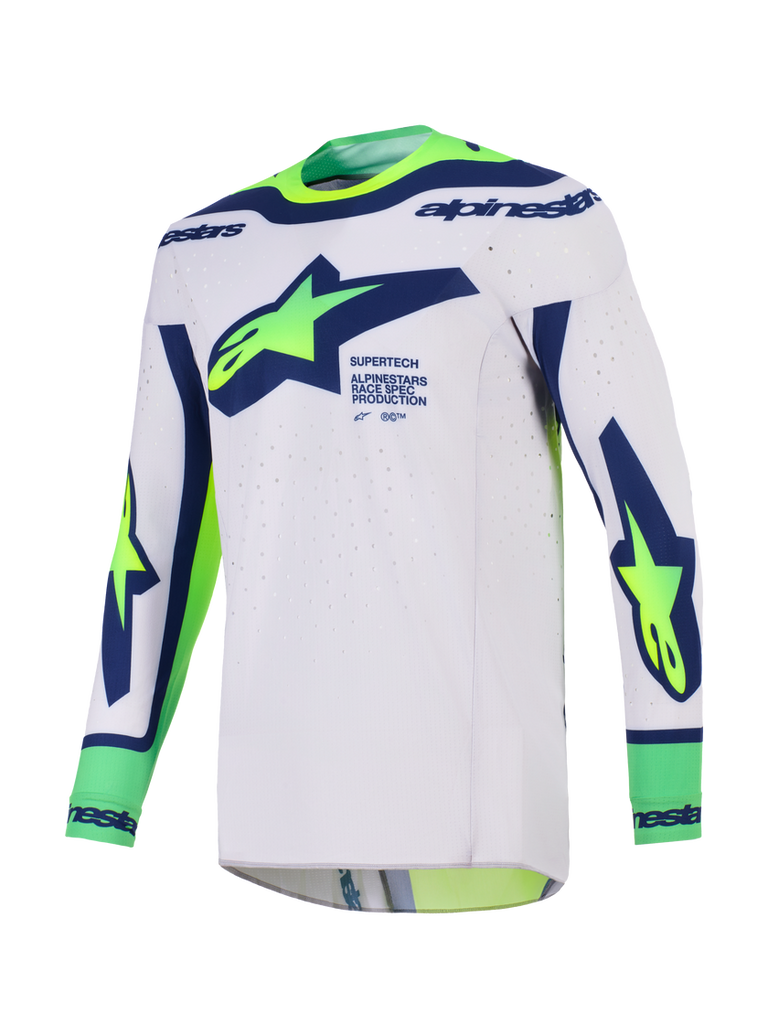 Alpinestars 2026 Supertech Vista Jersey - Light Gray/Fluro Yellow/Blue - View 1 | Everest Motorcycles