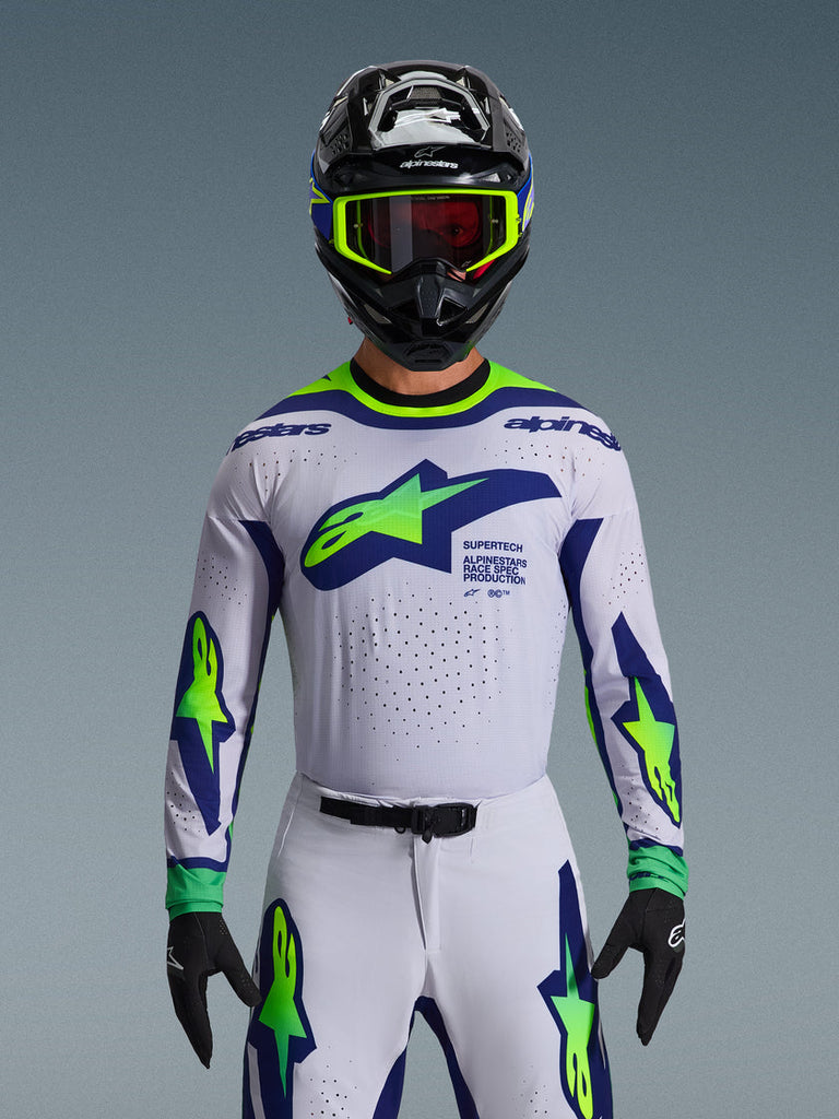 Alpinestars 2026 Supertech Vista Jersey - Light Gray/Fluro Yellow/Blue - View 2 | Everest Motorcycles