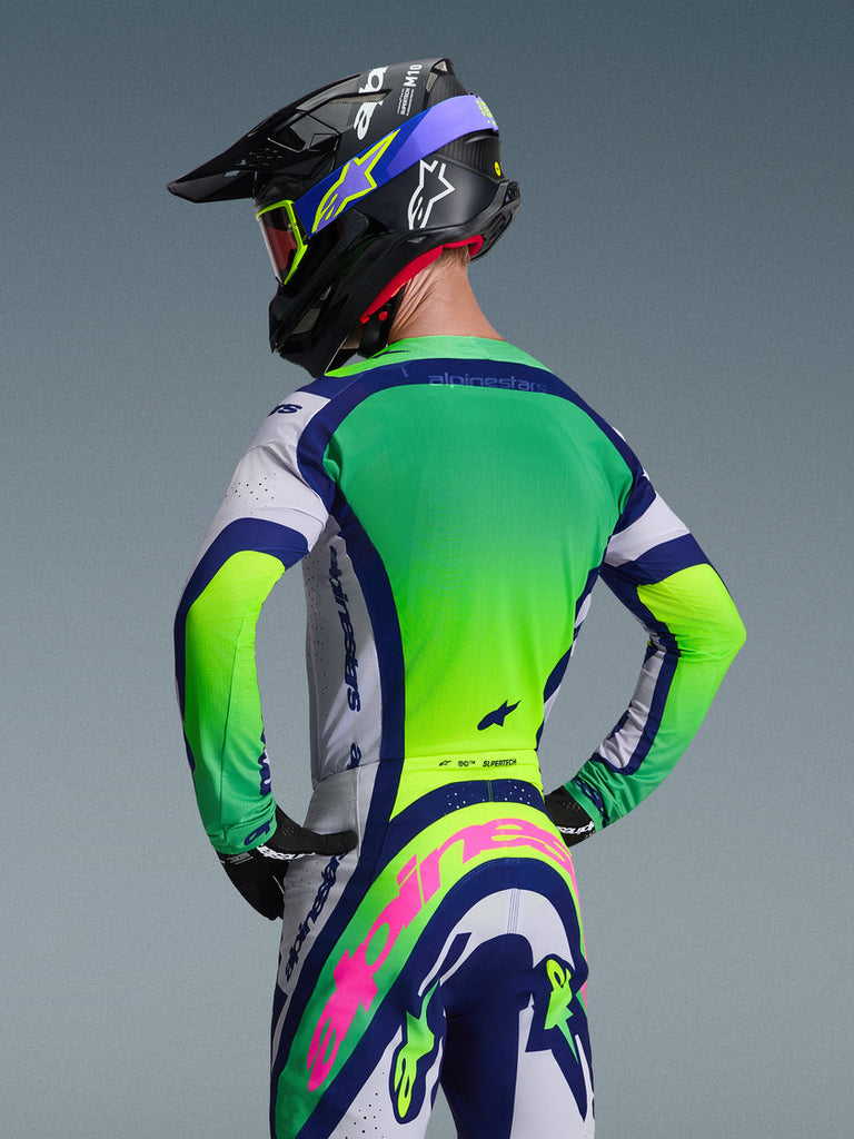 Alpinestars 2026 Supertech Vista Jersey - Light Gray/Fluro Yellow/Blue - View 4 | Everest Motorcycles