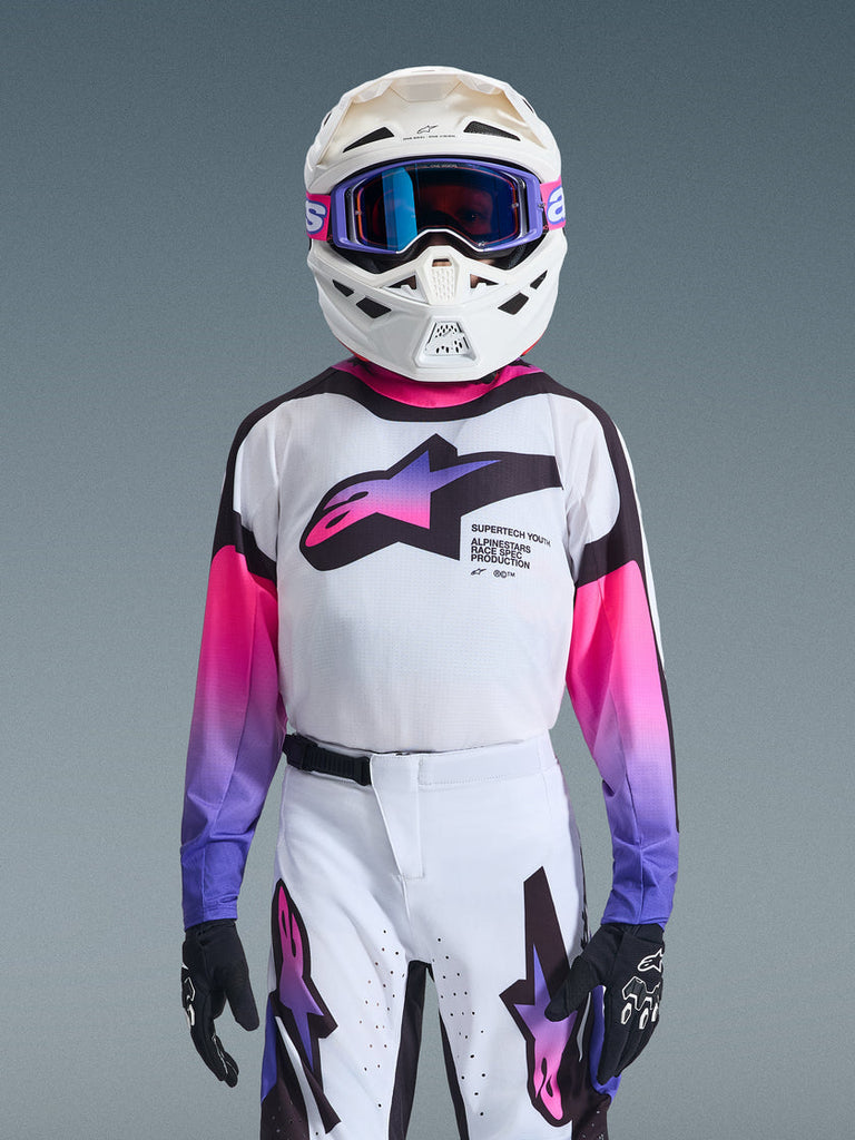 Alpinestars 2026 Youth Supertech Vista Jersey - White/Purple/Black - View 3 | Everest Motorcycles