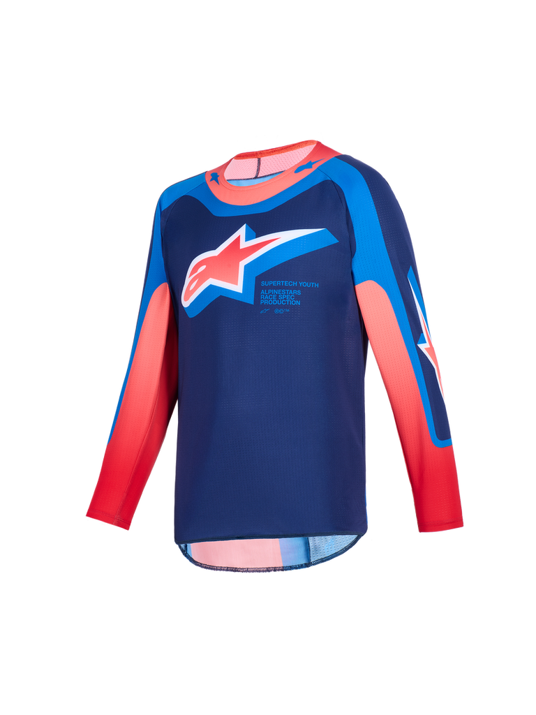 Alpinestars 2026 Youth Supertech Vista Jersey - Dark Navy/Hot Coral/Cobalt | Everest Motorcycles