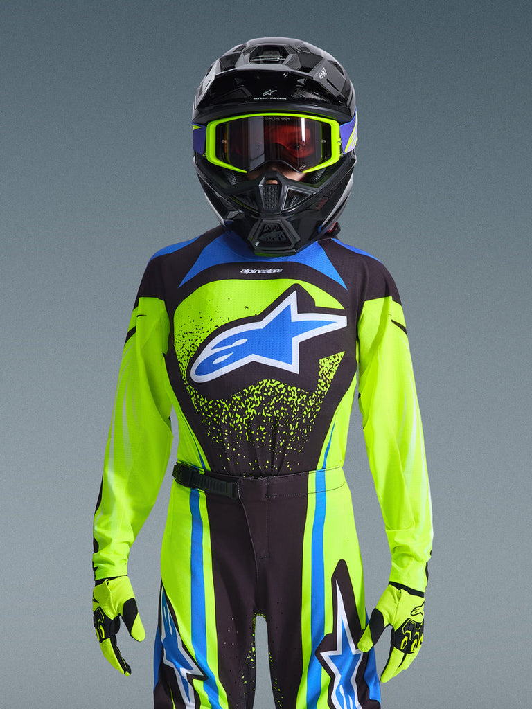 Alpinestars 2026 Youth Supertech Nomur Jersey - Dark Navy/Fluro Yellow/Ucla Blue - View 3 | Everest Motorcycles