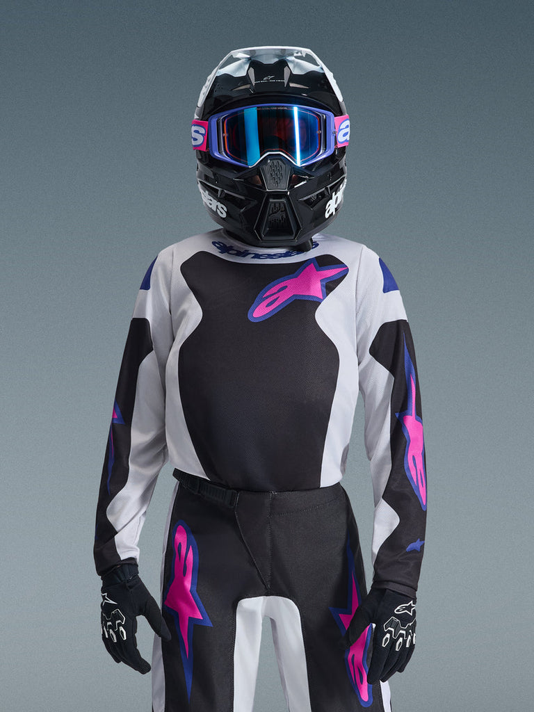 Alpinestars 2026 Youth Fluid Grid Jersey - Black/Light Gray/Purple - View 3 | Everest Motorcycles