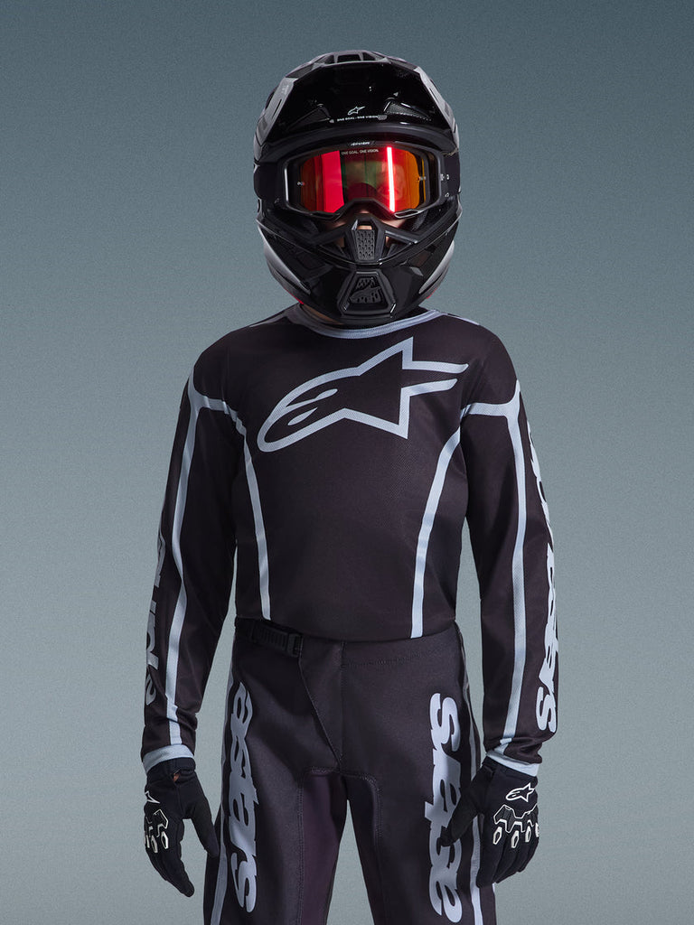Alpinestars 2026 Youth Fluid Apex Jersey - Black/Gray - View 3 | Everest Motorcycles