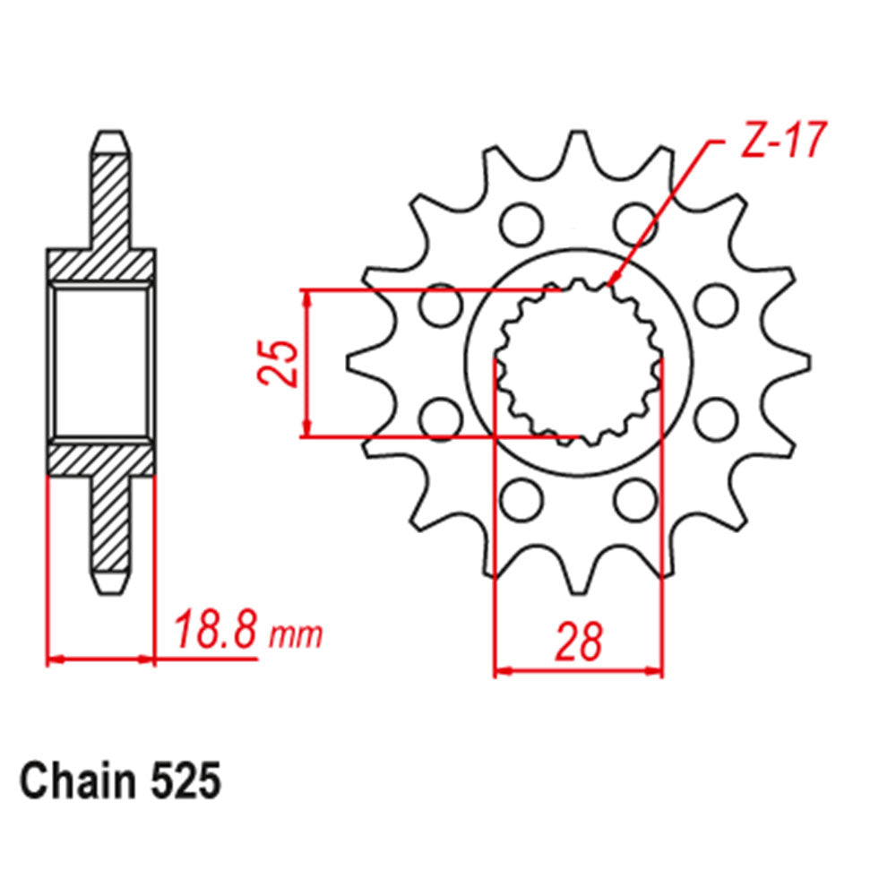 FRONT SPROCKET - STEEL W/-RUBBER CUSH 15T 525P