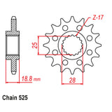 FRONT SPROCKET - STEEL W/-RUBBER CUSH 16T 525P