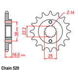 FRONT SPROCKET - STEEL 14T 520P