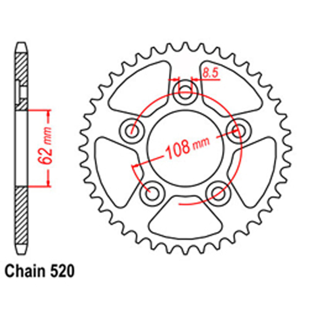 REAR SPROCKET - STEEL 42T 520P