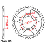 REAR SPROCKET - STEEL 40T 525P