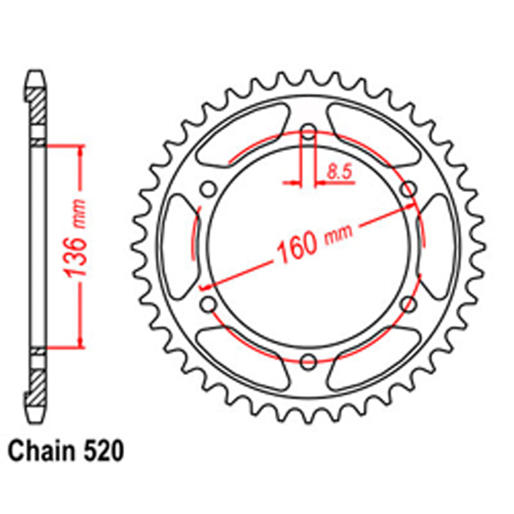 REAR SPROCKET - STEEL 40T 520P