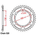 REAR SPROCKET - STEEL 44T 520P