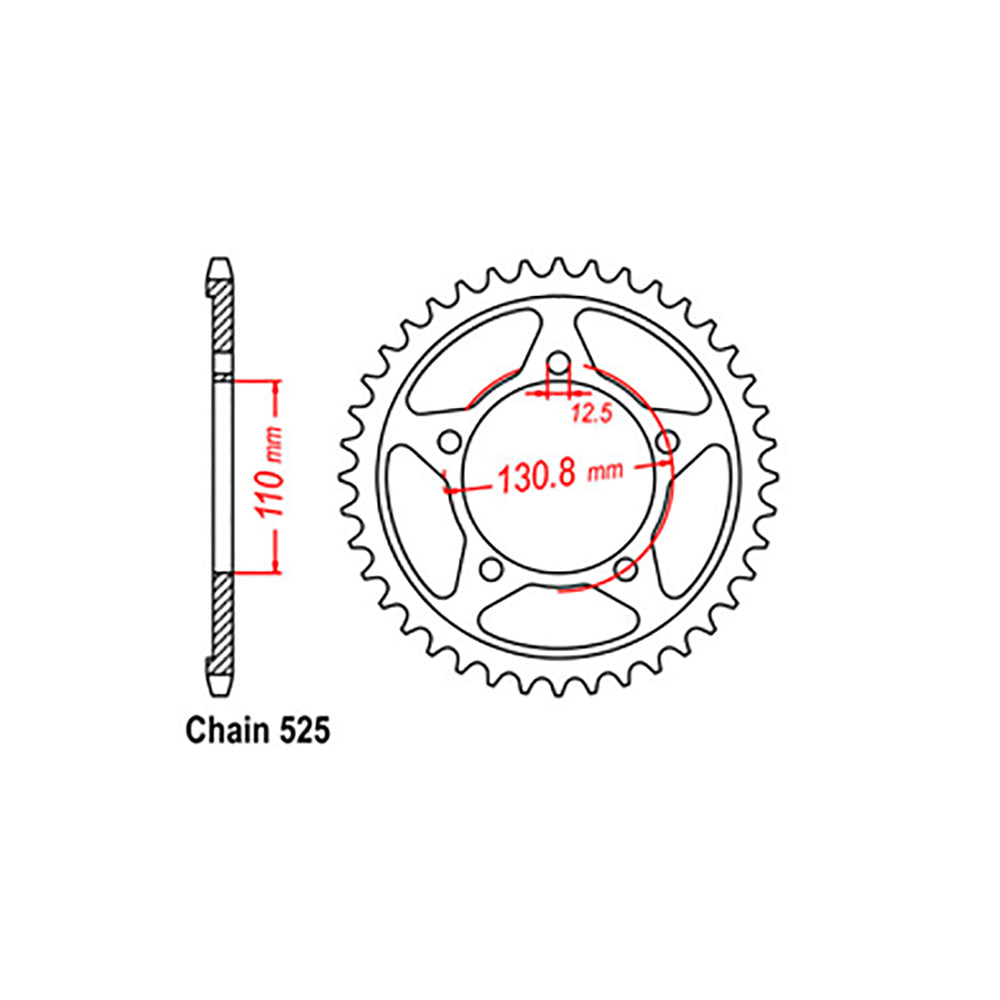 REAR SPROCKET - STEEL 45T 525P