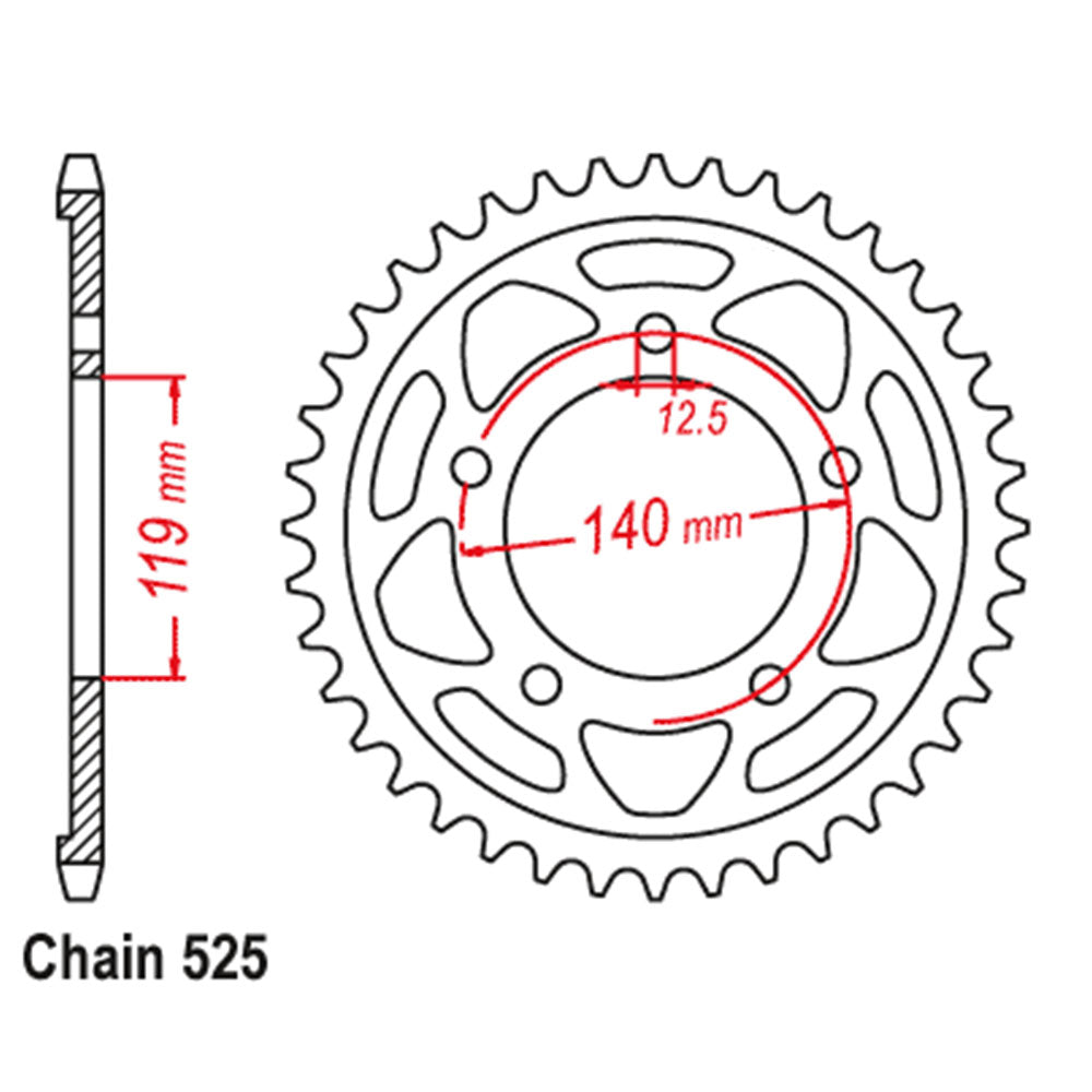 REAR SPROCKET - STEEL 44T 525P