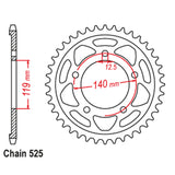 REAR SPROCKET - STEEL 45T 525P