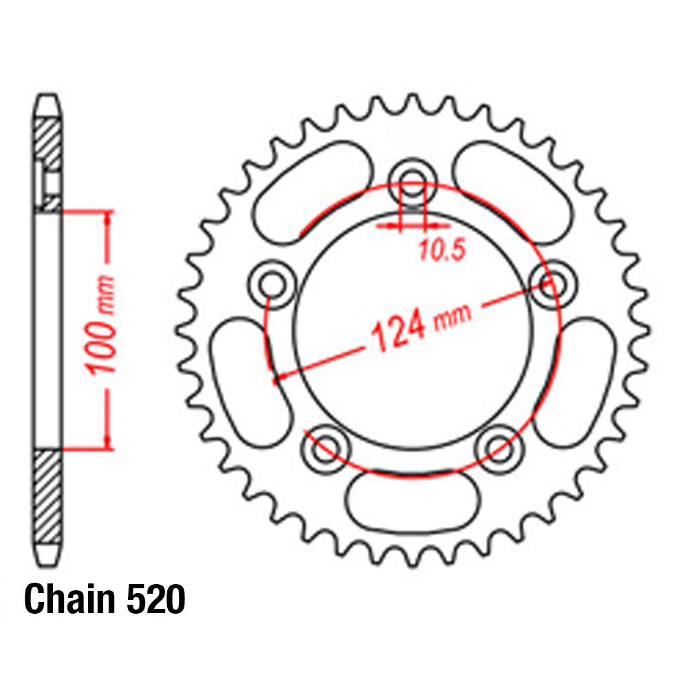 REAR SPROCKET - STEEL 44T 520P