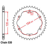 REAR SPROCKET - STEEL 40T 530P   - 760 or 770 ADAPTOR REQUIRED