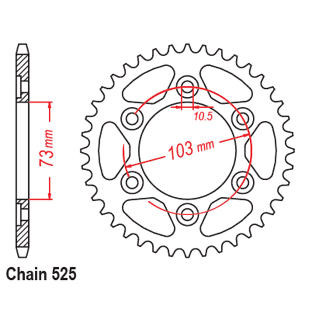 REAR SPROCKET - STEEL 43T 525P