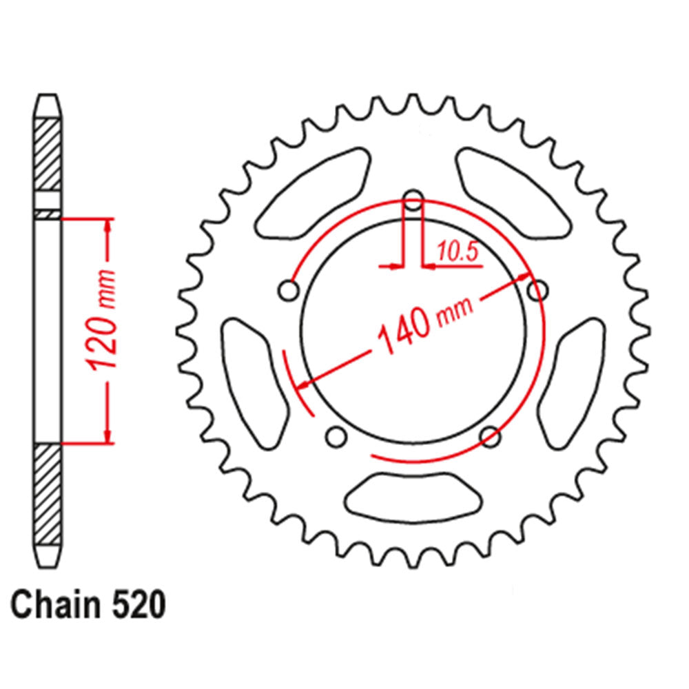 REAR SPROCKET - STEEL 43T 520P