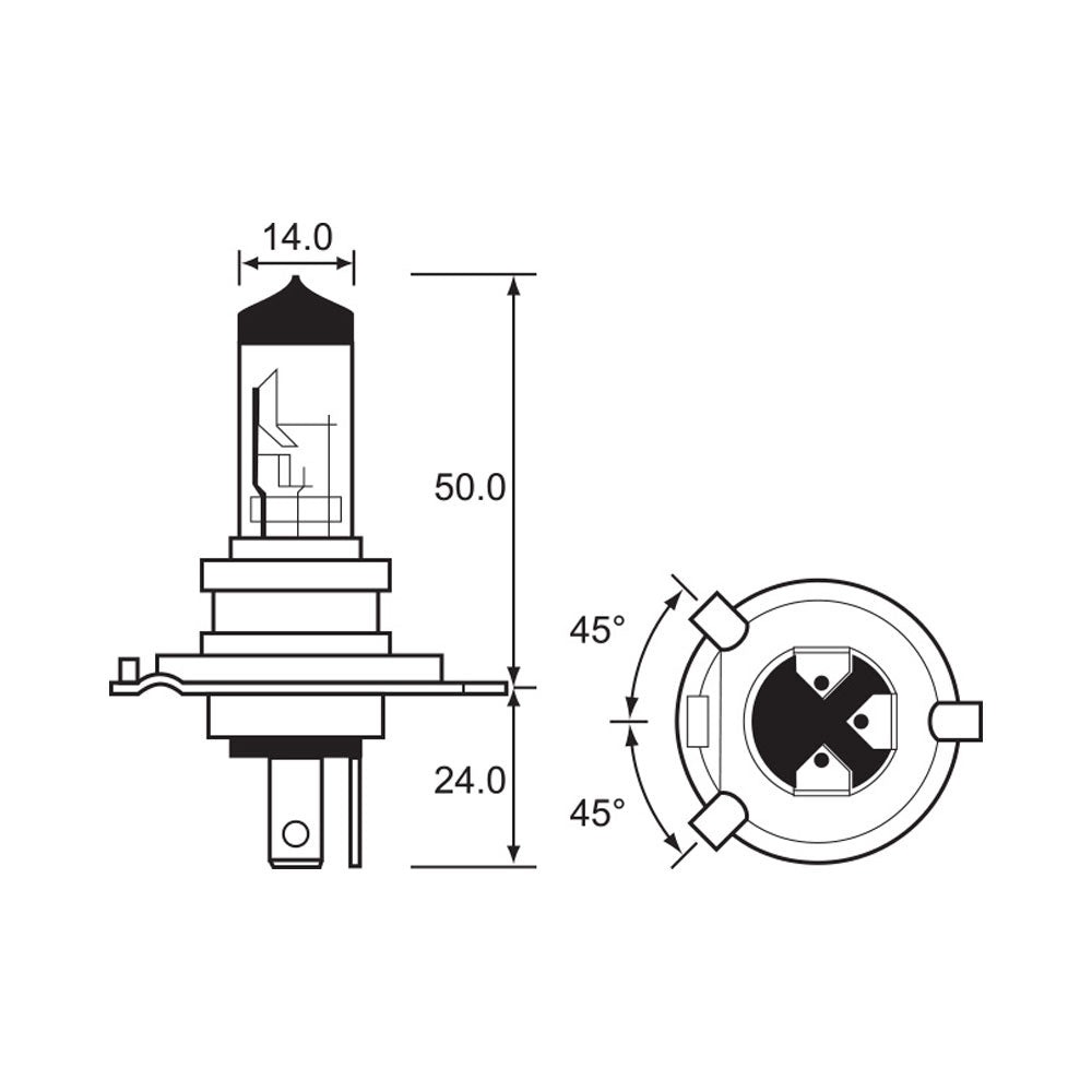 BULB - HALOGEN 12V 35/35W - H4 - P43T-38