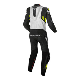 Macna Tracktix 1 Piece Suit Black/White/Neon Yellow