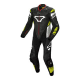 Macna Tracktix 1 Piece Suit Black/White/Neon Yellow