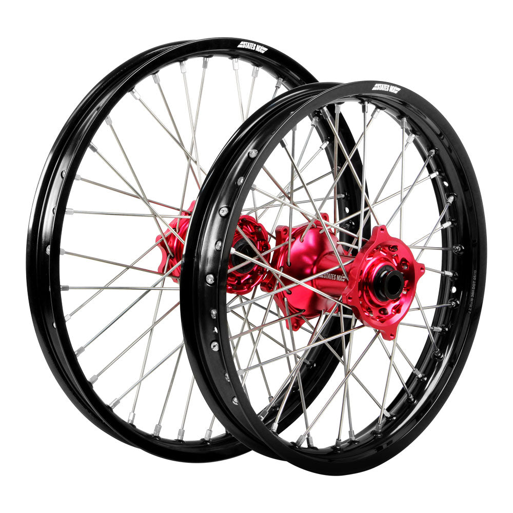 STATES MX WHEEL SET GAS GAS EC 21- ON 21/18 - BLACK/RED/SILVER