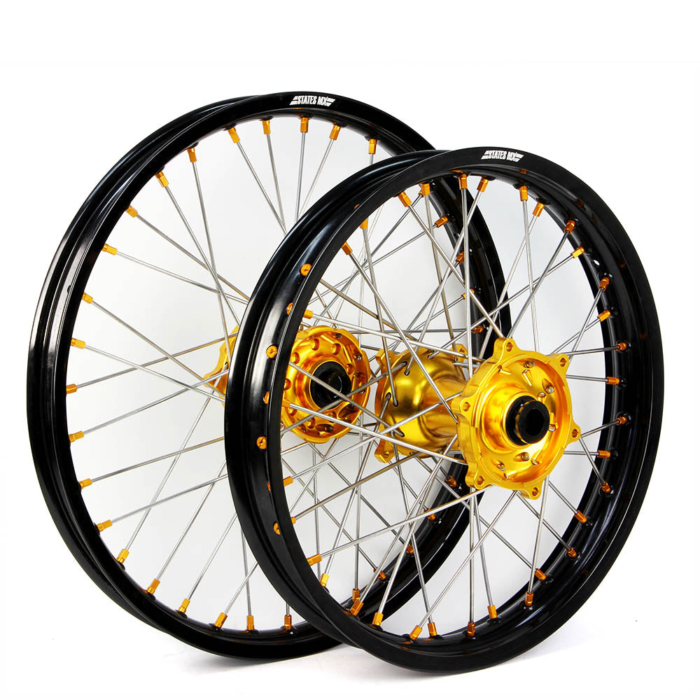 STATES MX WHEEL SET SUZUKI RM-Z250/450 07-21 21" FRONT/19" REAR - BLACK/GOLD