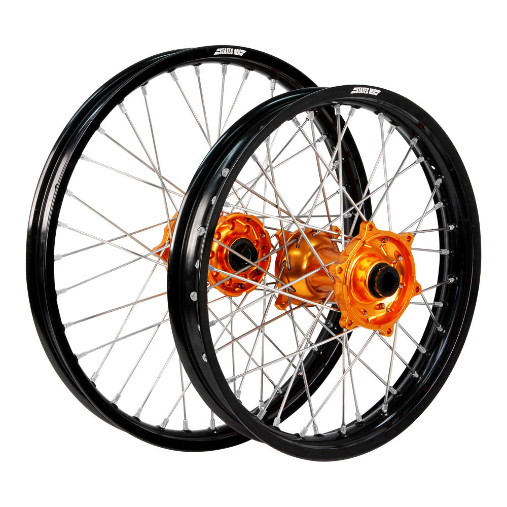 STATES MX WHEEL SET KTM SX/SX-F 2023 21" FRONT/19" REAR - BLACK/ORANGE/SILVER