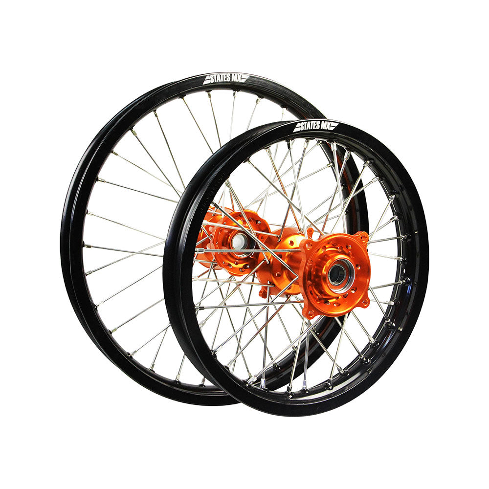 STATES MX WHEEL SET KTM 85SX SMALL WHEEL 17" FRONT/14" REAR - BLACK/ORANGE