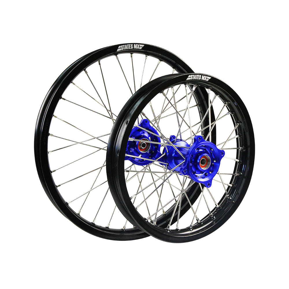 STATES MX WHEEL SET YAMAHA YZ85/SUZUKI RM85 SMALL WHEEL 17" FRONT/14" REAR - BLACK/BLUE