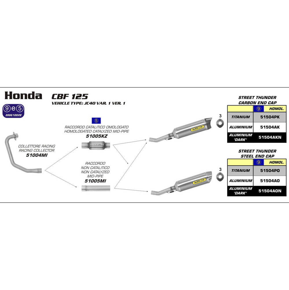 ARROW EXHAUST HONDA CBR 125 R 11-13 Stainless MID-PIPE