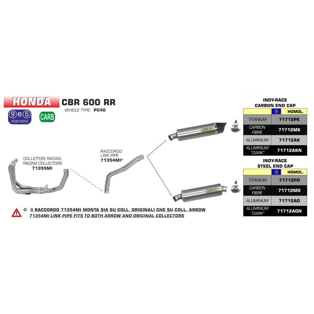 ARROW Link Pipe Stainless for INDY-RACE silencers