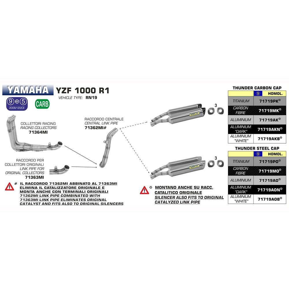 ARROW Link Pipe 71362MI : Central Pipe Stainless<br>Yamaha YZF R1 for 2007 > 2008