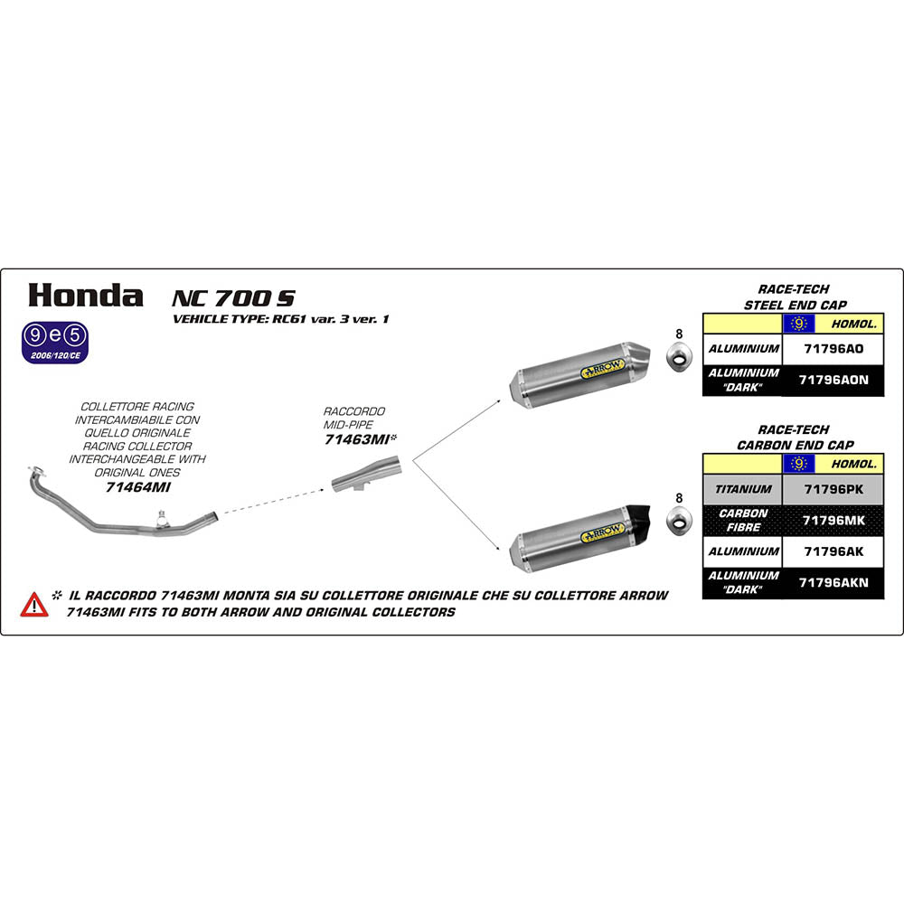 ARROW Link Pipe Stainless for RACE-TECH Silencers