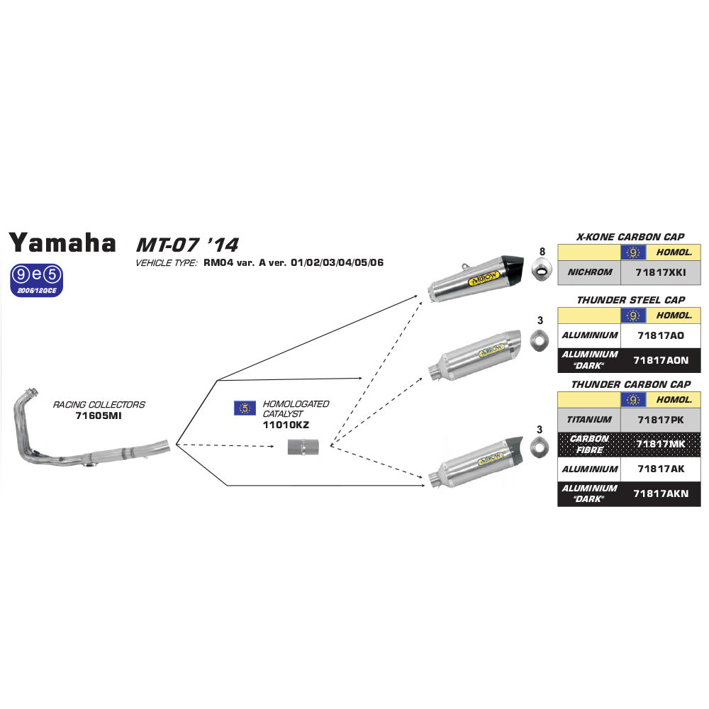 ARROW Collector 71605MI - Racing 2:1 N-C Stainless for High Mount silencer YAMAHA MT-07 & XSR 700