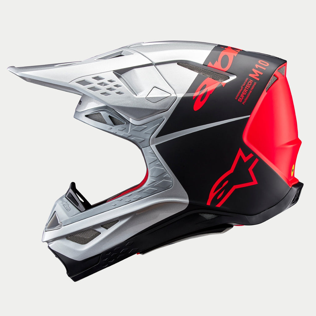 Alpinestars Supertech SM10 Flood Ece 22.06 Helmet - Silver Black Orange Fluo Matt and Gloss - View 3 | Everest Motorcycles