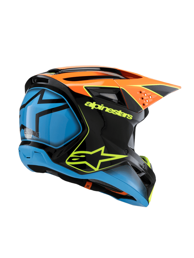 Alpinestars SM3 Youth Fray Ece06 Helmet - Black Orange Fluro-Yellow Glossy - View 2 | Everest Motorcycles