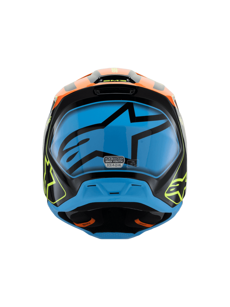 Alpinestars SM3 Youth Fray Ece06 Helmet - Black Orange Fluro-Yellow Glossy - View 3 | Everest Motorcycles
