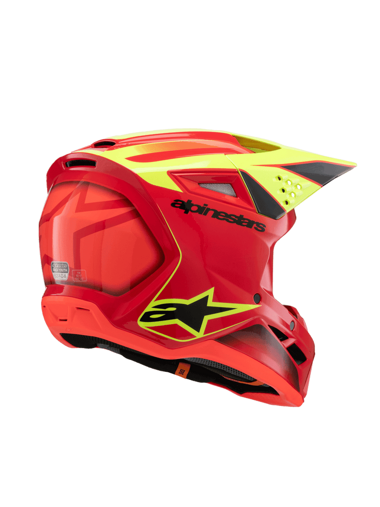 Alpinestars SM3 Youth Fray Ece06 Helmet - Red Fluro Yellow Black - View 2 | Everest Motorcycles