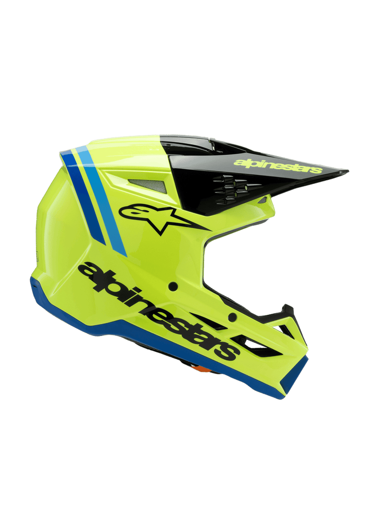 Alpinestars SM3 Youth Radium Ece06 Helmet - Fluro-Yellow Black Blue Glossy - View 3 | Everest Motorcycles