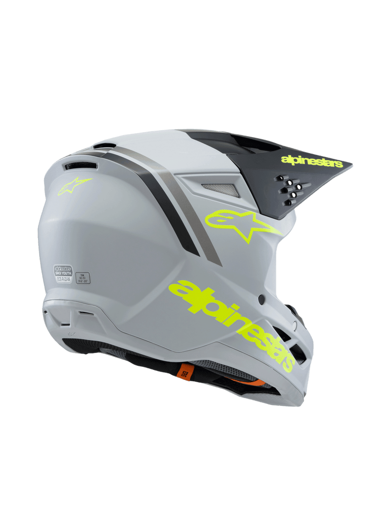 Alpinestars SM3 Youth Radium Ece06 Helmet - Grey Black Fluro-Yellow Matt - View 2 | Everest Motorcycles
