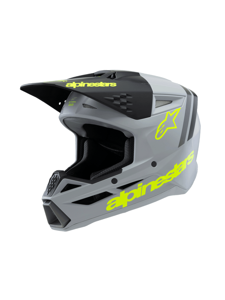 Alpinestars SM3 Youth Radium Ece06 Helmet - Grey Black Fluro-Yellow Matt - View 1 | Everest Motorcycles