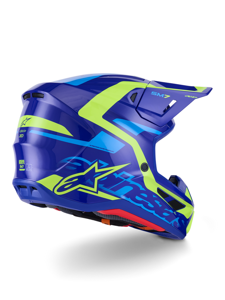 Alpinestars SM7 Deed ECE06 Helmet - Blue/Fluro-Yellow/Glossy - View 4 | Everest Motorcycles