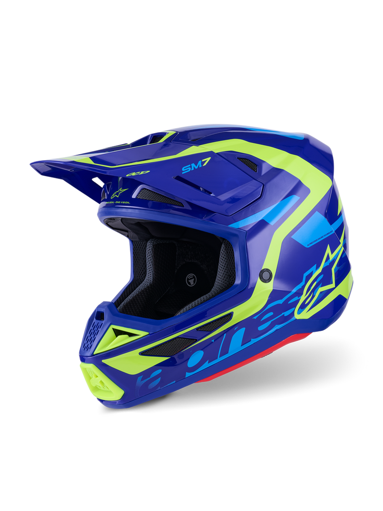Alpinestars SM7 Deed ECE06 Helmet - Blue/Fluro-Yellow/Glossy - View 1 | Everest Motorcycles