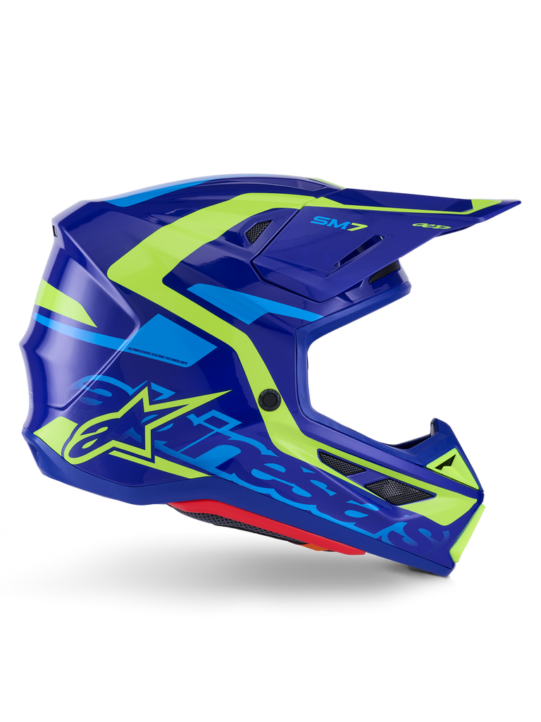 Alpinestars SM7 Deed ECE06 Helmet - Blue/Fluro-Yellow/Glossy - View 2 | Everest Motorcycles
