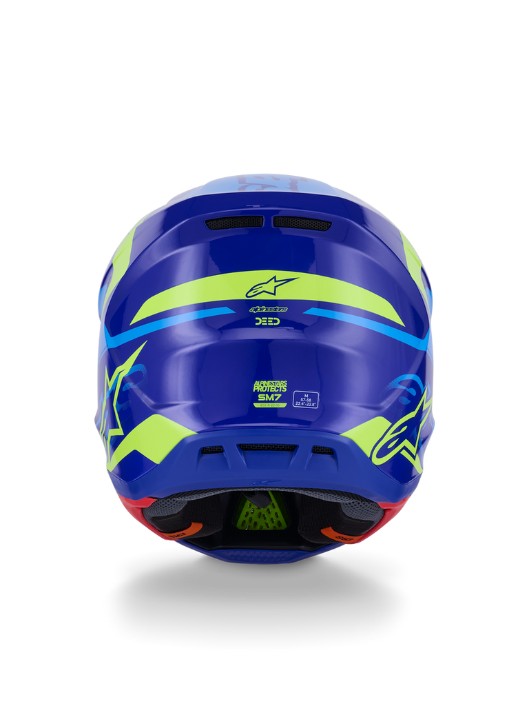 Alpinestars SM7 Deed ECE06 Helmet - Blue/Fluro-Yellow/Glossy - View 5 | Everest Motorcycles