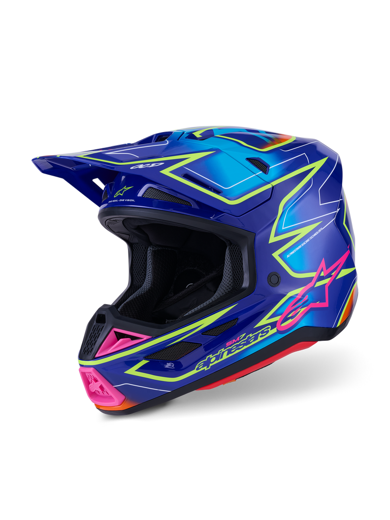 Alpinestars SM7 Cast ECE06 Helmet - Blue/Pink/Fluro-Yellow/Glossy - View 1 | Everest Motorcycles